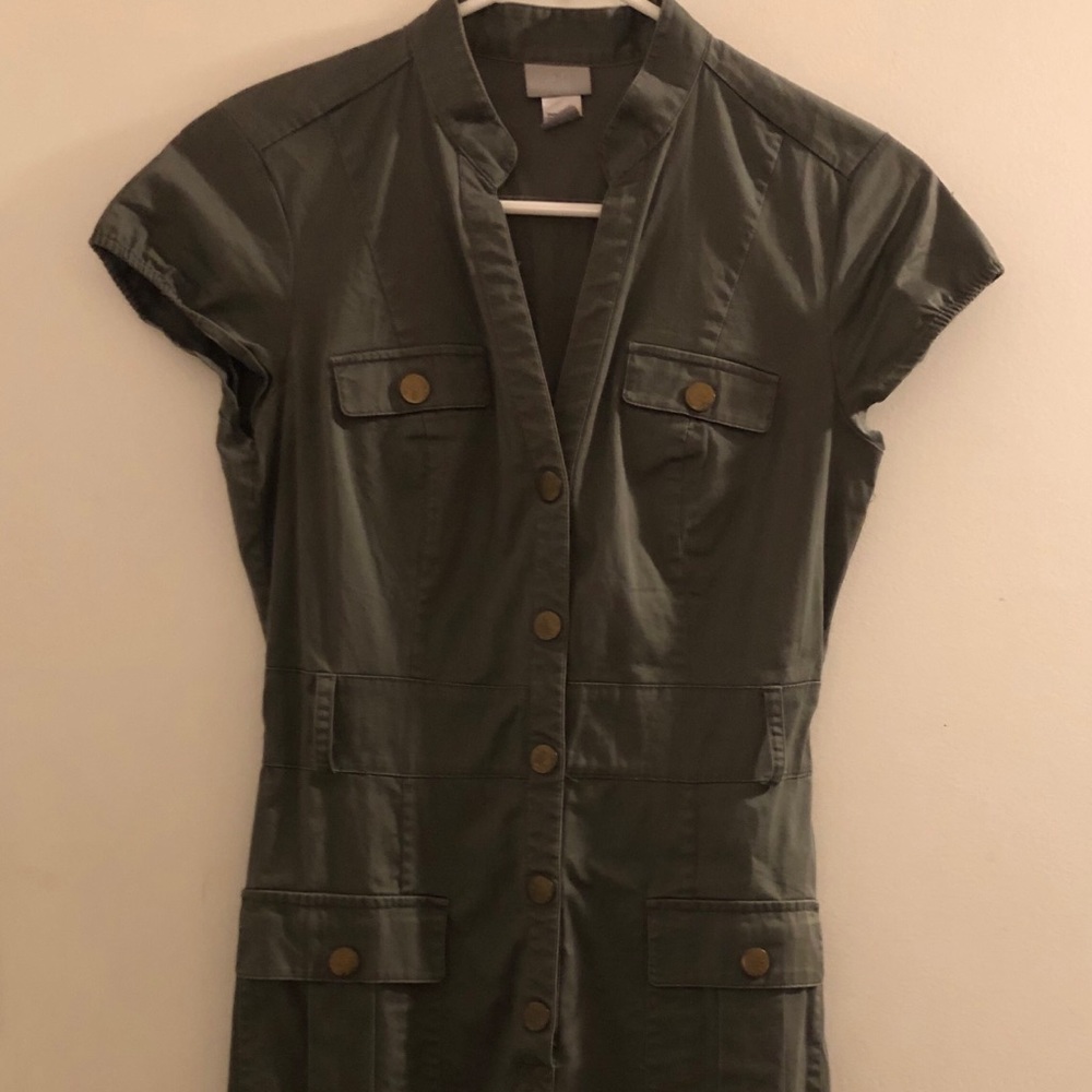 H&M Army Green Button Up Shirt Dress